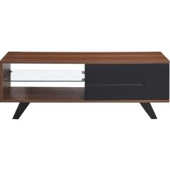 TTAP MIA-1200-WAL Walnut, Black Storage Cupboard, Height Adj Shelf, Soft Close, 