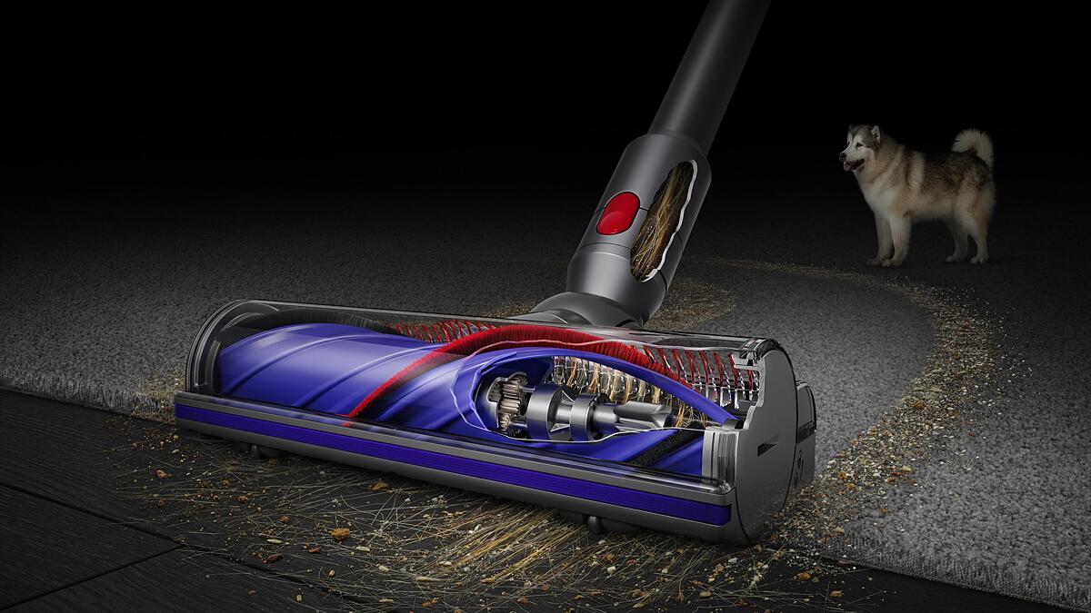 The Motorbar cleaner head cleaning up dog hairs easily.